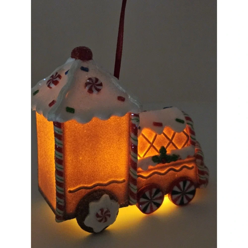 Claydough Gingerbread Train Christmas Ornament Lighted Candy Cane Holiday Decor